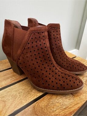 Cityclassified Rust Brown Suede Perforated Ankle Booties
